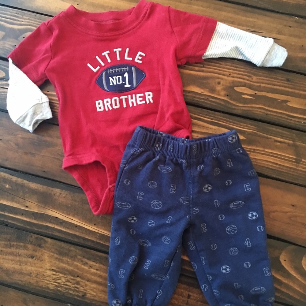Carters baby boy “little brother” matching set
